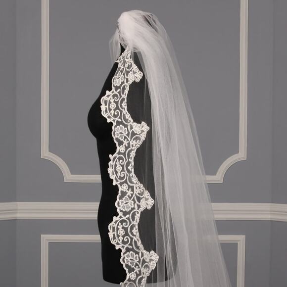ST PUCCHI M1295 Diamond White Silver Chapel  Long Bridal Wedding Veil main image 5